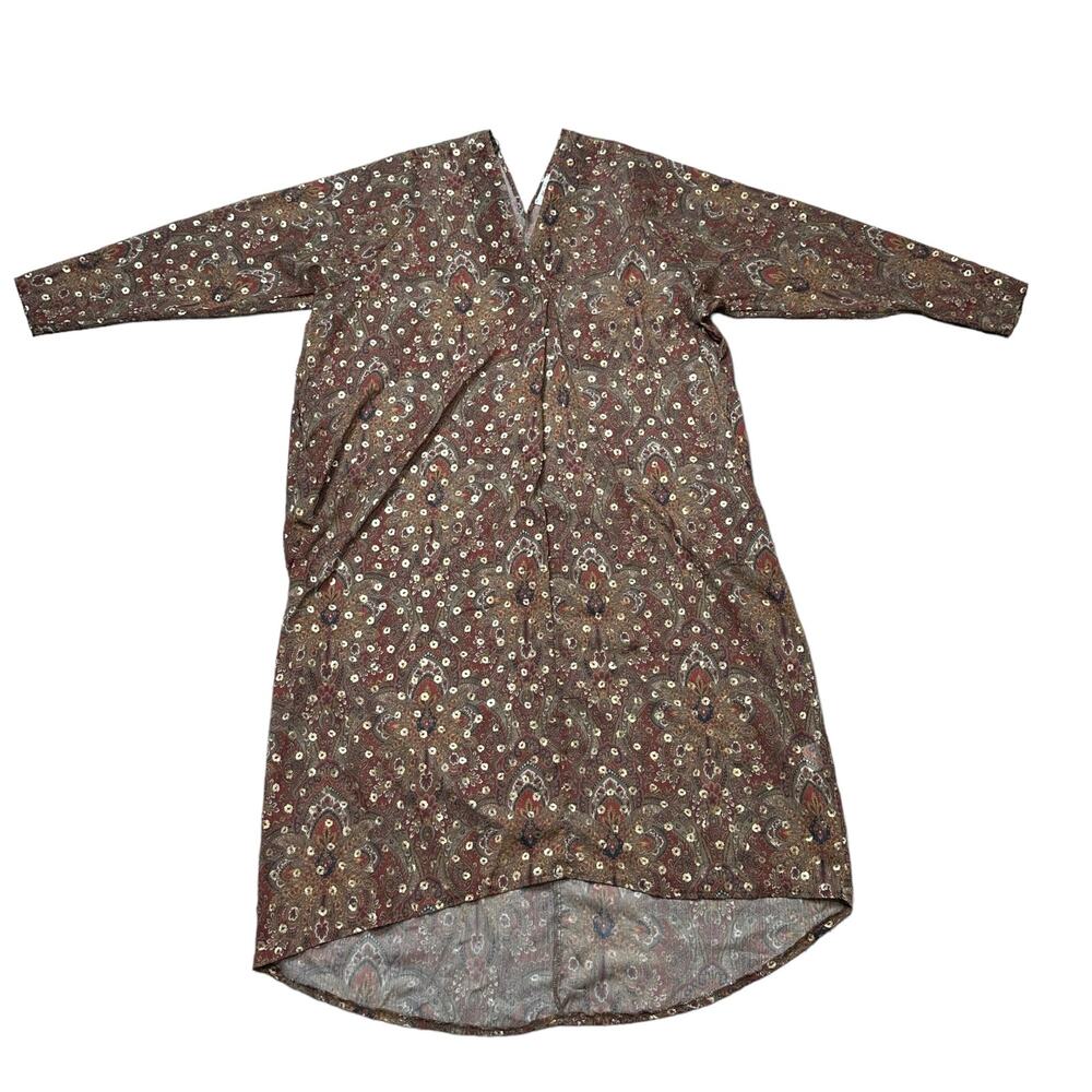 Atelier JAD Vintage Sheer Coverup Maxi Dress Brown Paisley Boho Size Medium